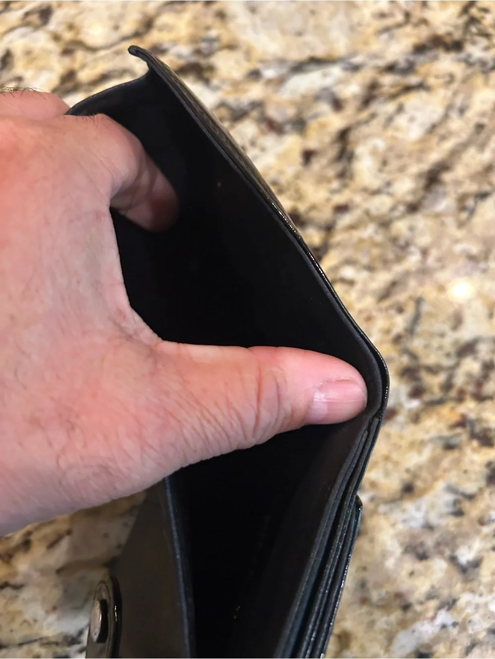 CHANEL Black Patent Leather CC Fold Wallet